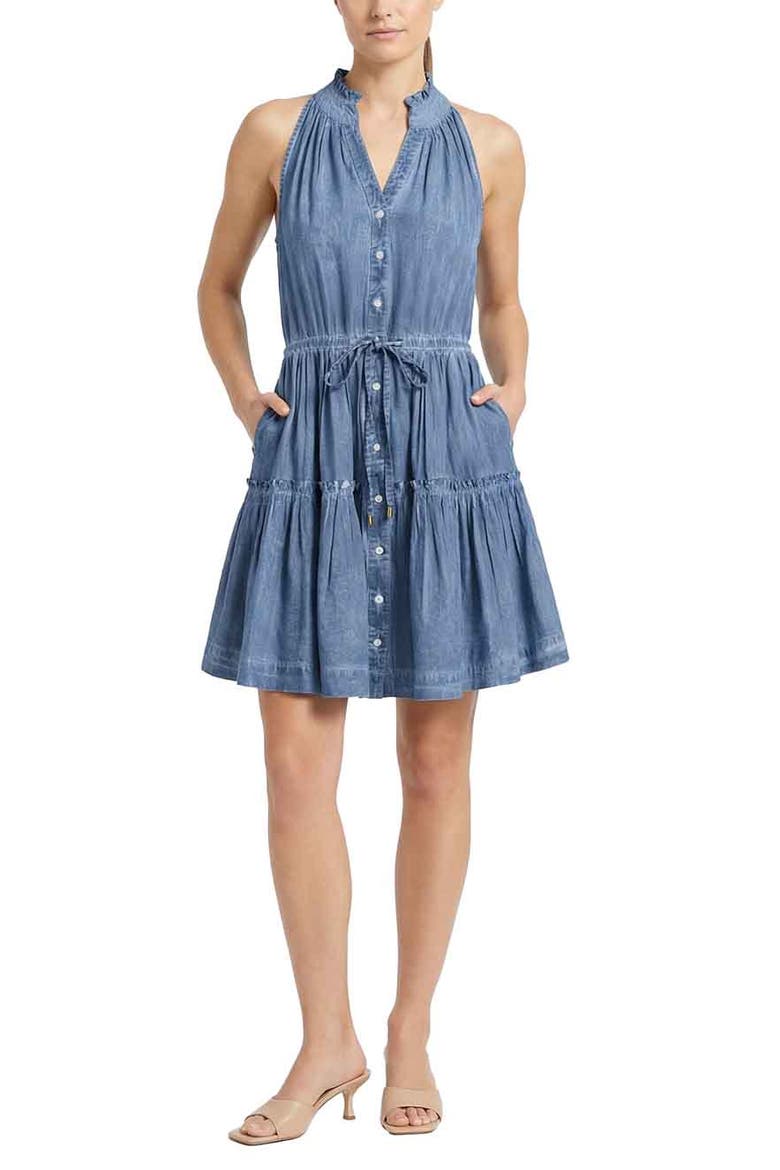 Charlotte Stonewash Button-Front Denim-Look Shirtdress, Alternate, color, Stonewash