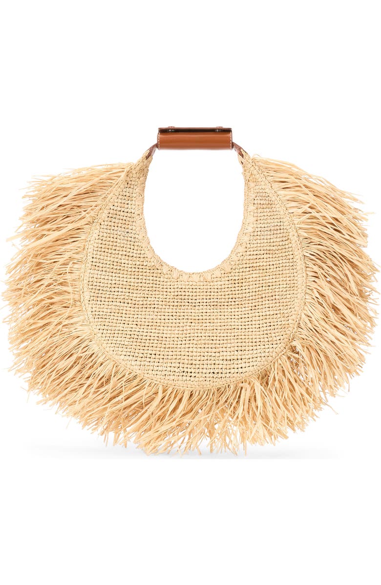 STAUD Moon Fringe Raffia Tote, Main, color,
