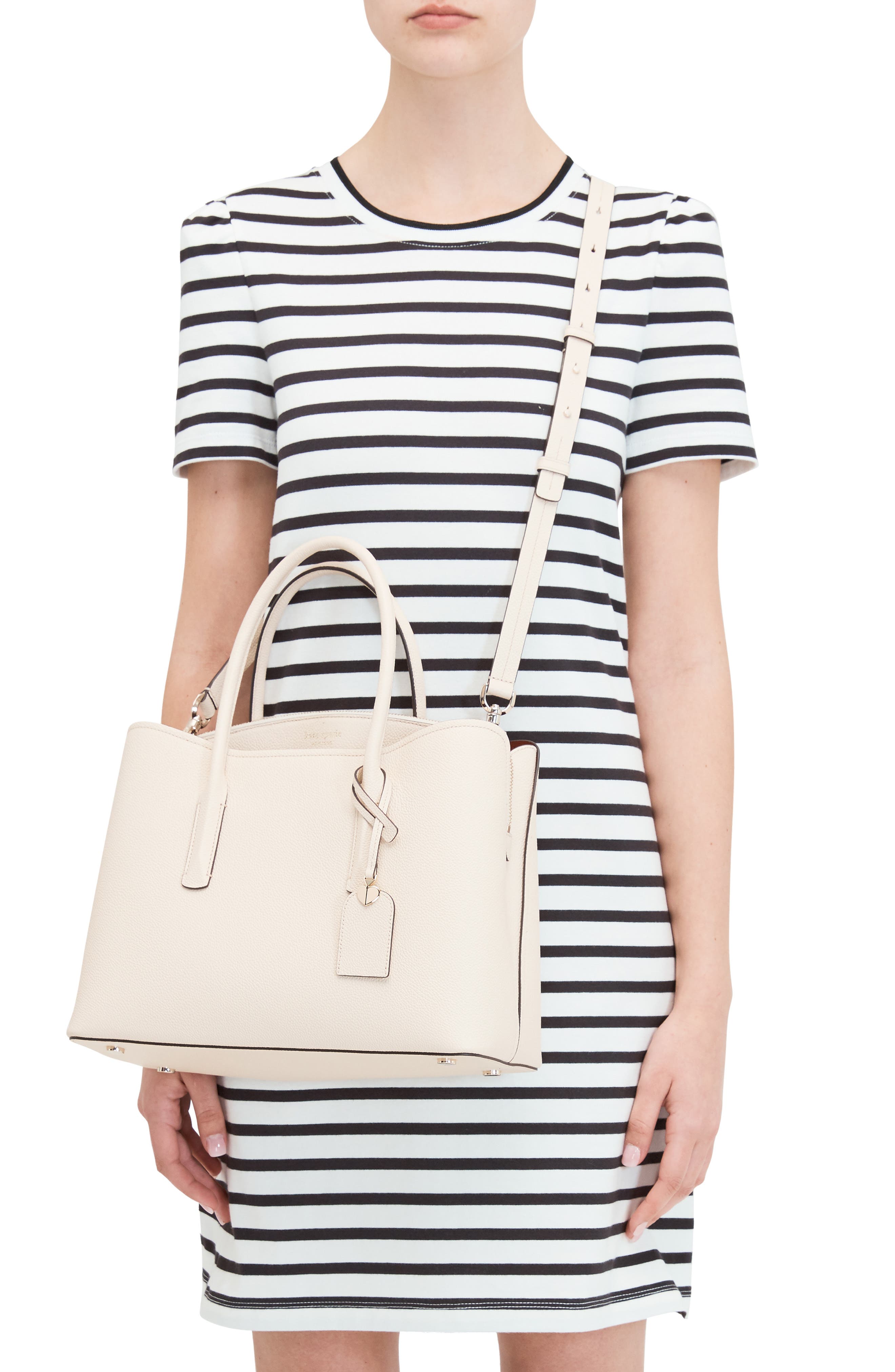 large margaux leather satchel, Alternate, color, BARE