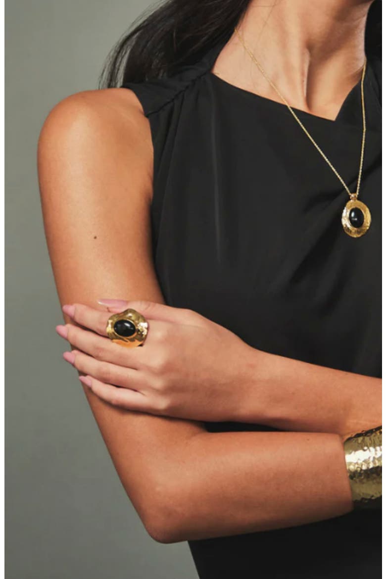 Hammered Cabochon Ring, Alternate, color, GOLD