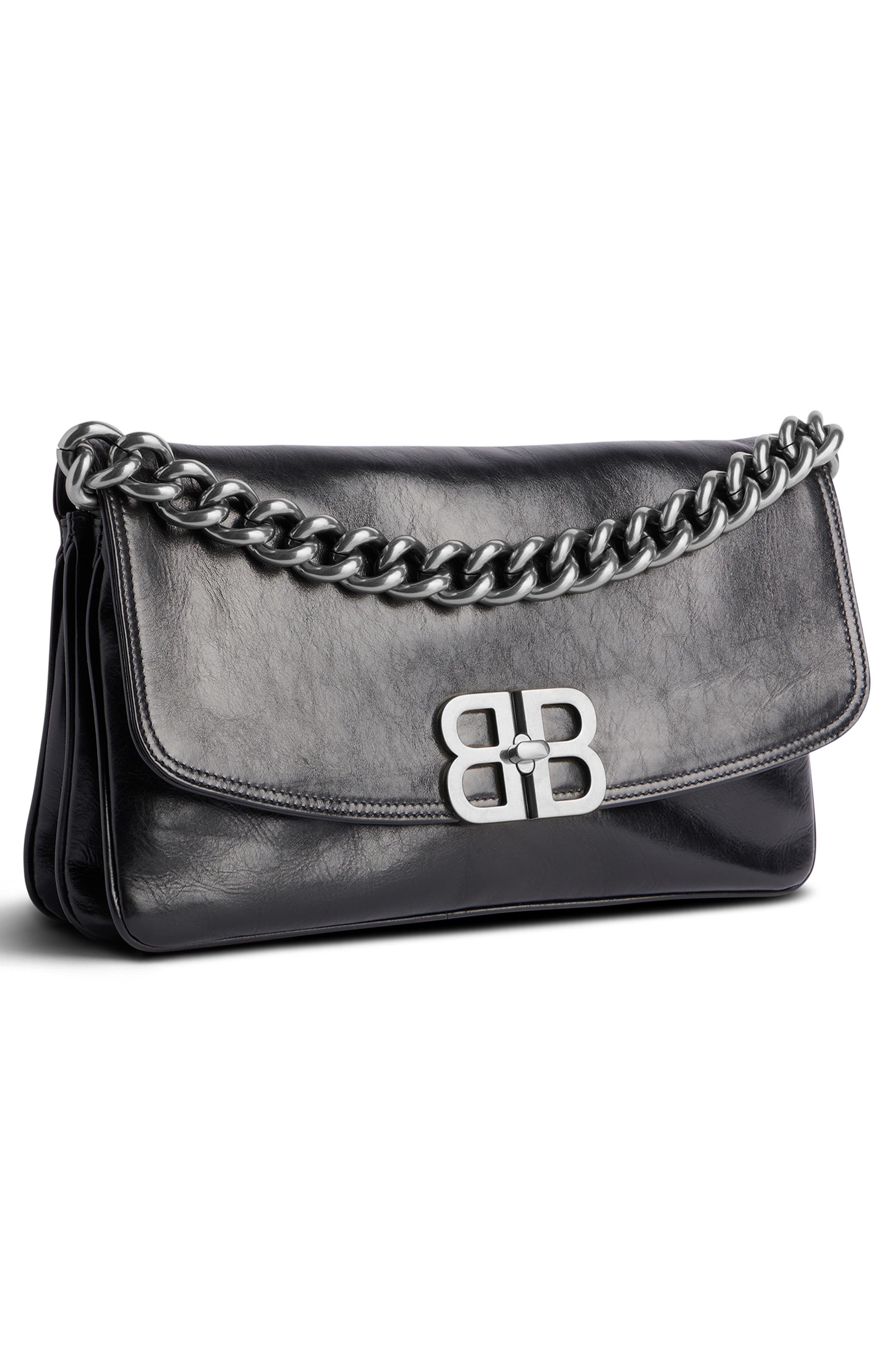 Medium BB Soft Flap Leather Crossbody Bag, Alternate, color, BLACK