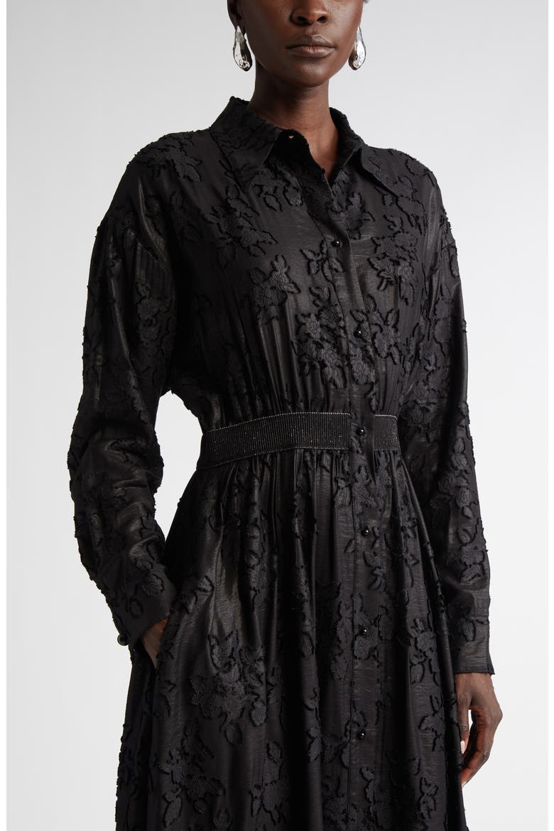 Floral Fil Coupé Long Sleeve Shirtdress, Alternate, color, BLACK