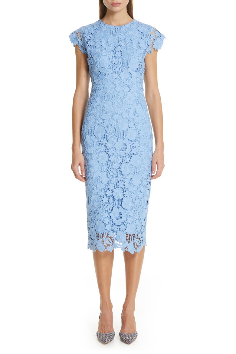 Fitted Floral Guipure Lace Dress, Main, color, SKY