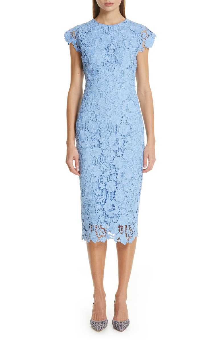 Lela Rose Fitted Floral Guipure Lace Dress, Main, color, 