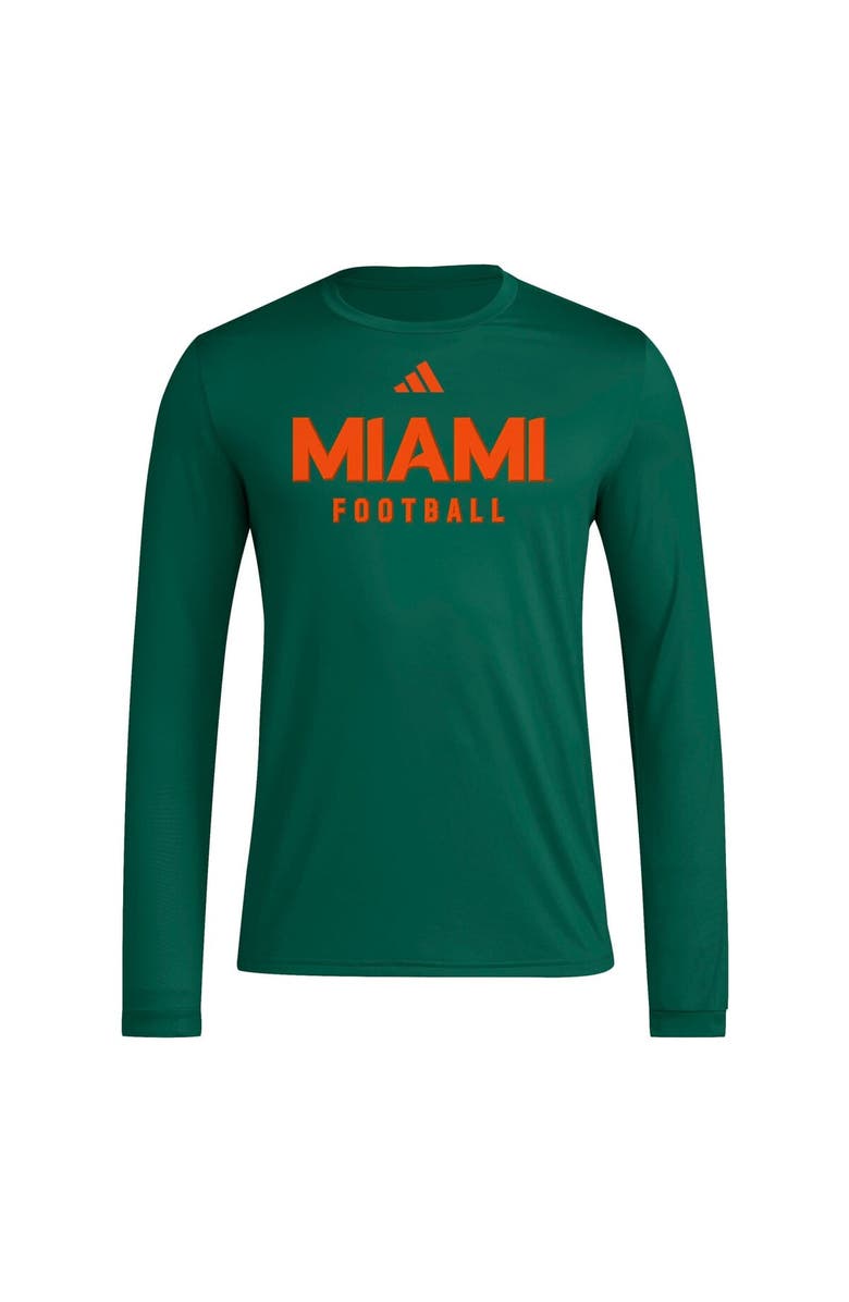 adidas Men's adidas Green Miami Hurricanes Locker Practice Football Pre-Game Long Sleeve T-Shirt, Alternate, color, Green