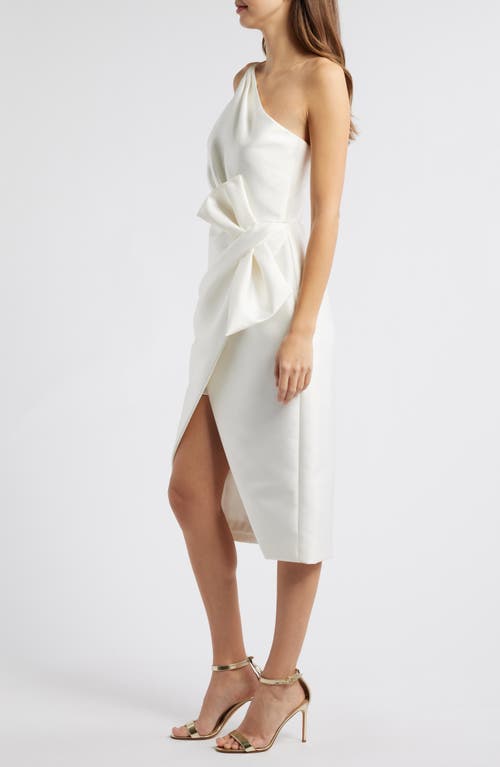 Amsale One Shoulder Wrap Bow Midi Dress In Ivory