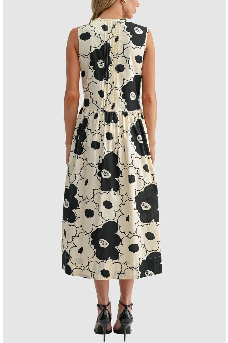 Tie Front Pleated Maxi Dress, Alternate, color, CREAM BLACK FLORAL