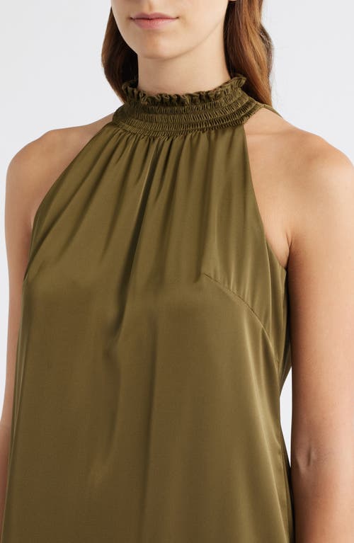 Vince Camuto Petite Satin Mock-neck Sleeveless Short Dress In Green