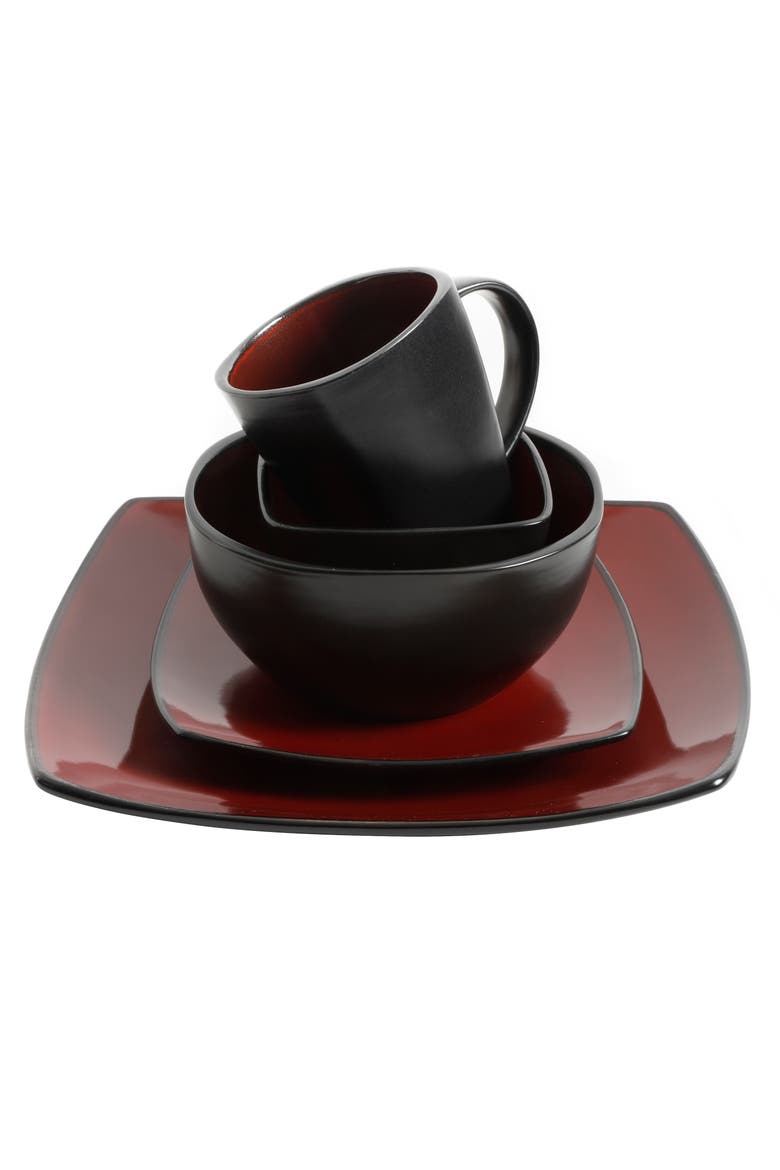Soho Lounge Square 40-Piece Stoneware Dinnerware Set, Alternate, color, Red/Black