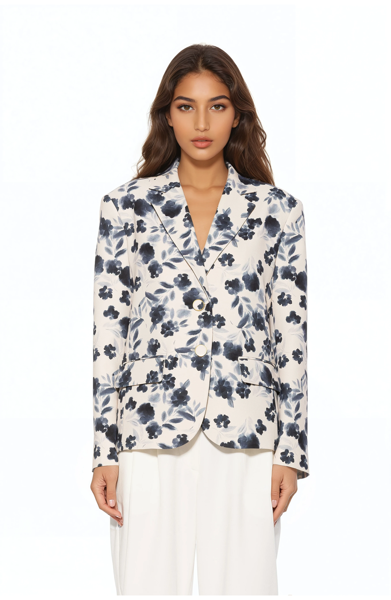 Alexia Admor Noa Printed Boyfriend Blazer, Main, color, Ivory Watercolor