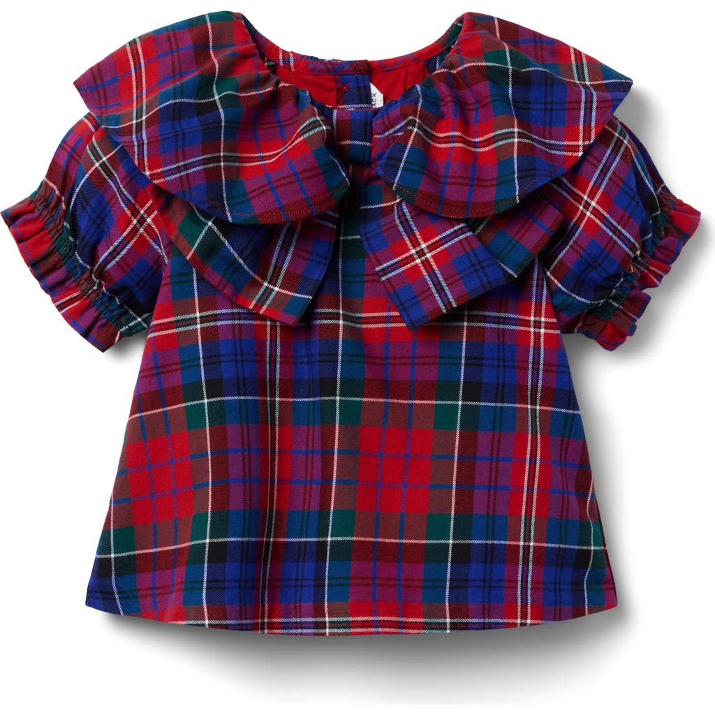 Janie And Jack The Tartan Collar Bow Top In Red
