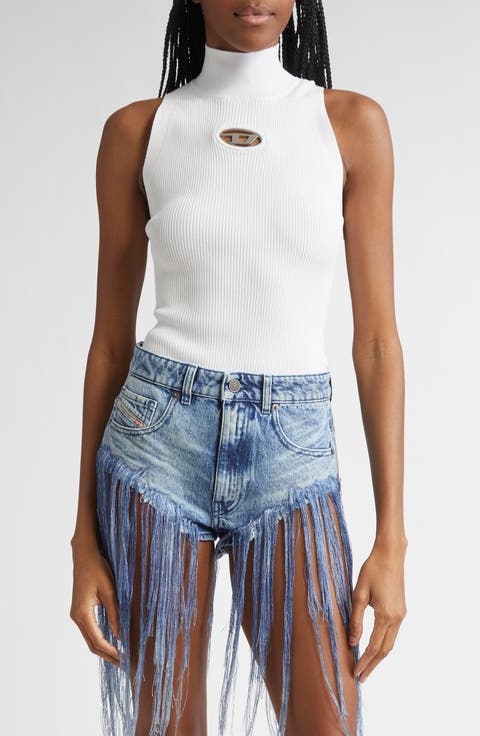 Onervax Logo Embellished Cutout Sleeveless Rib Top