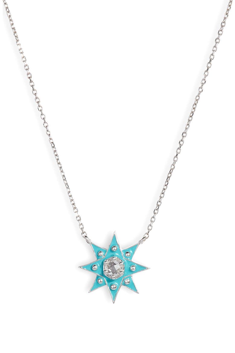 White Topaz Starburst Pendant Necklace, Main, color, BLUE