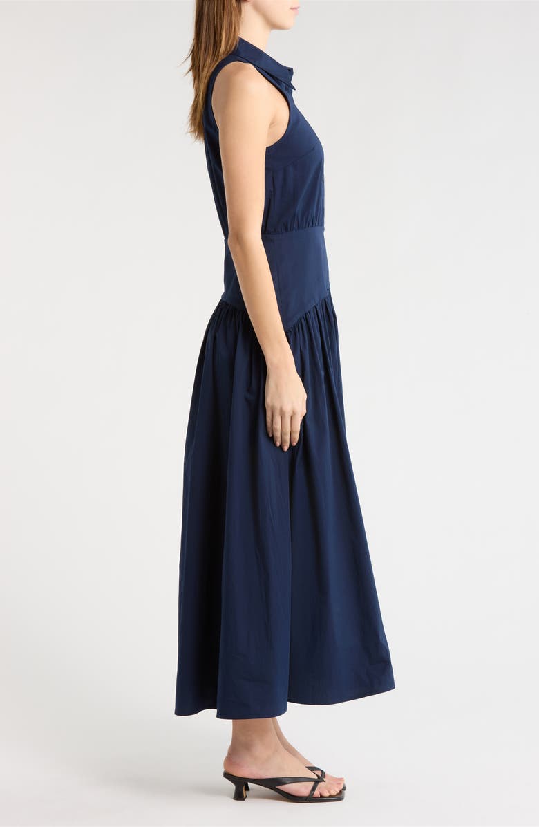 STAUD Romy Sleeveless Stretch Cotton Shirtdress, Alternate, color, Navy