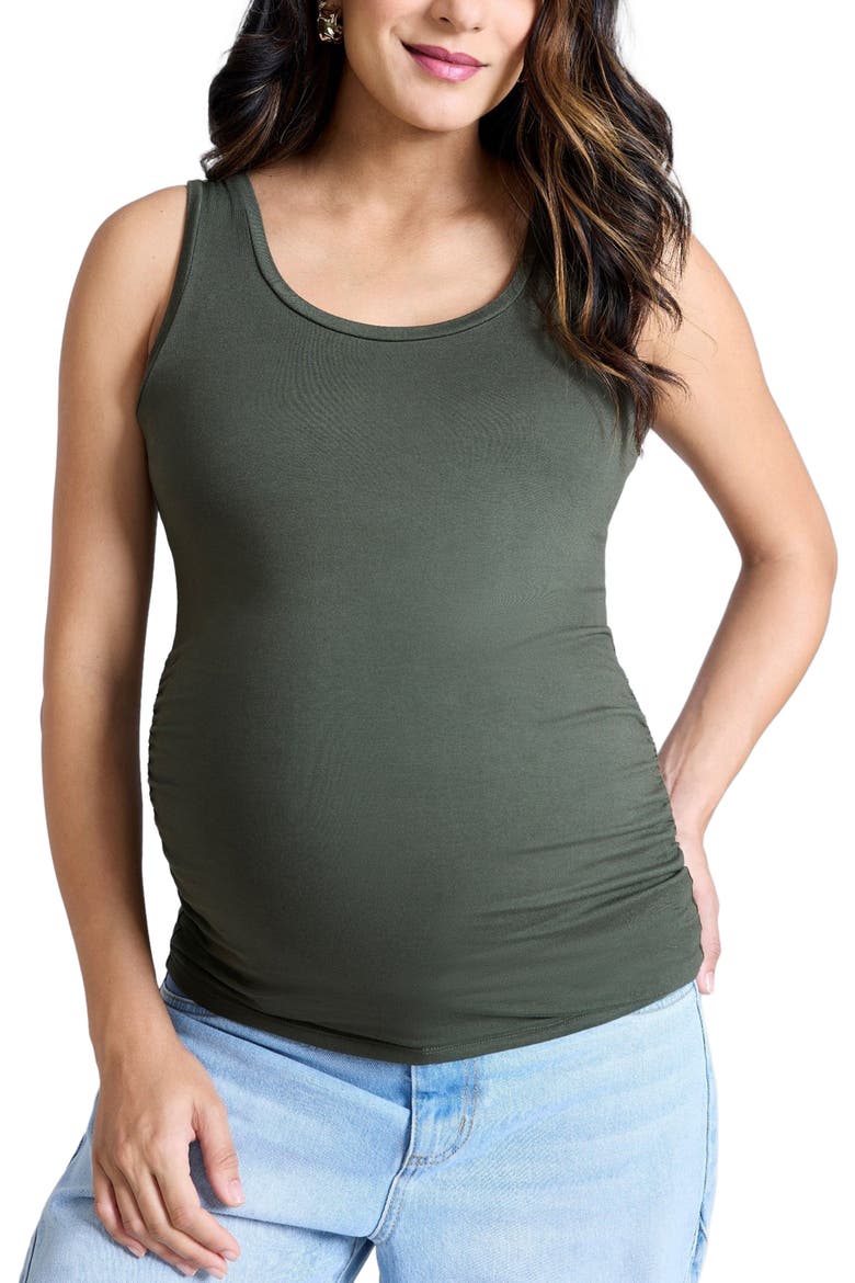 Scoop Neck Side-Ruched Maternity Tank Top, Alternate, color, Deep Depths