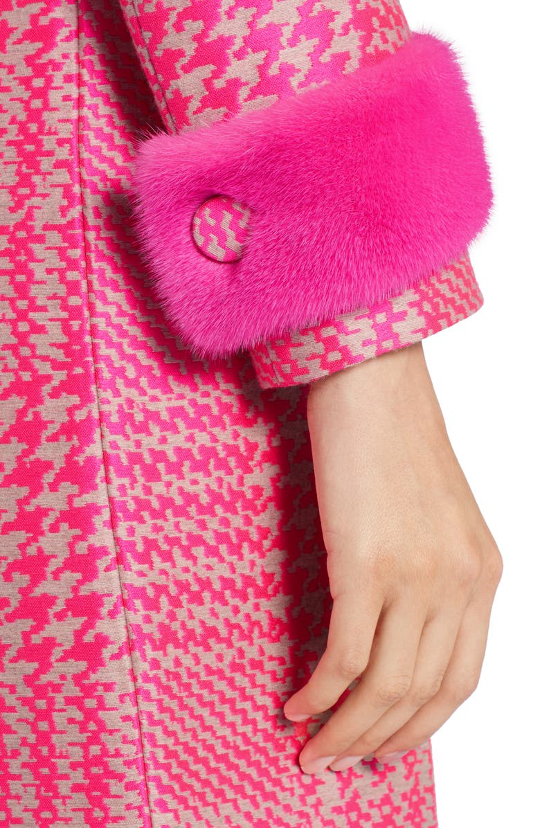 Fendi Pop Genuine Mink Fur Trim Prince of Wales Check Coat, Alternate, color, 