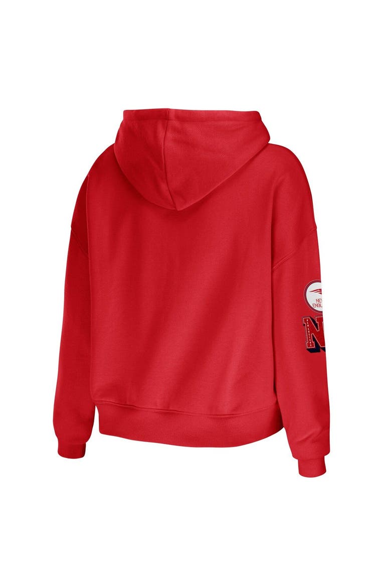 Women's WEAR by Erin Andrews Red New England Patriots Modest Cropped Pullover Hoodie, Alternate, color, Red