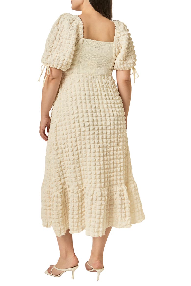 Textured Puffed Sleeve Midi Dress, Alternate, color, IVORY
