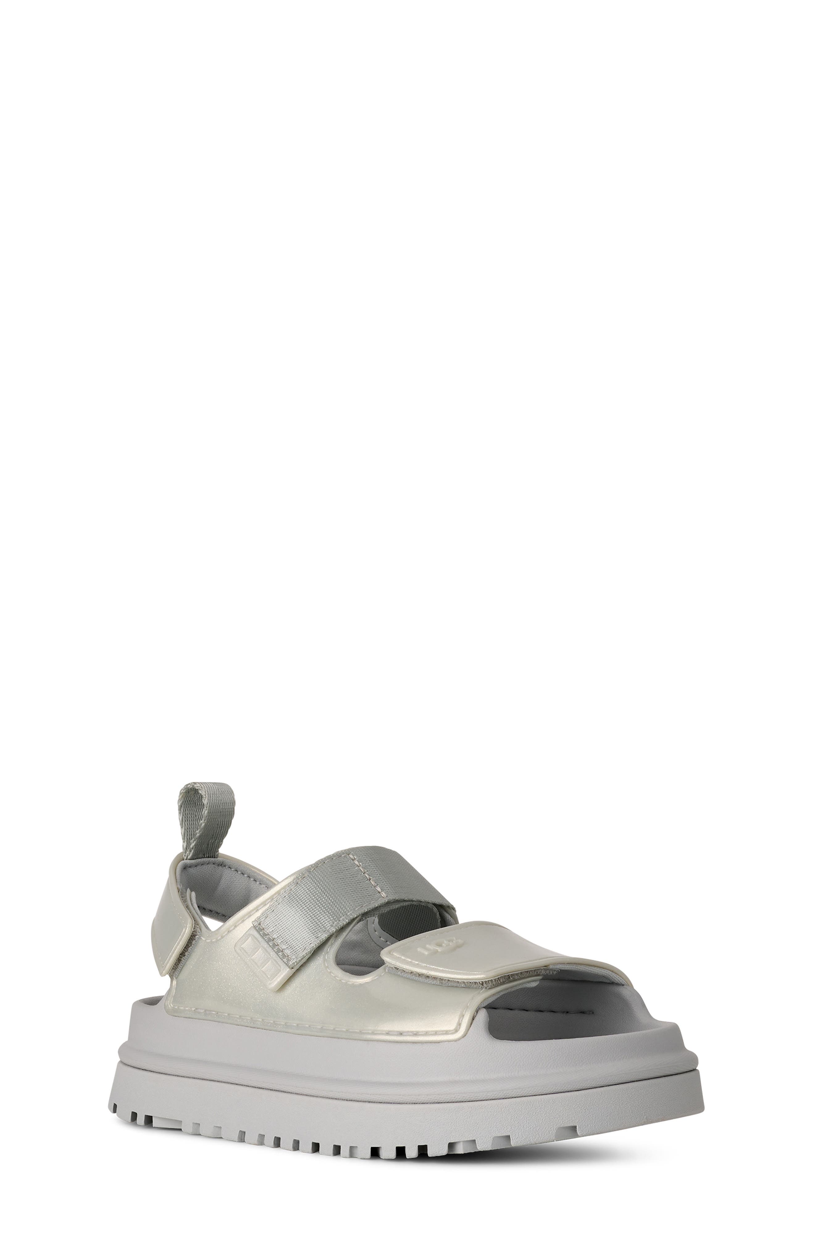 UGG<sup>®</sup> Kids' Goldenglow Glossy Sparkles Water Friendly Sandal, Main, color, Silver