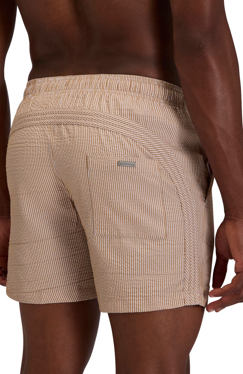 Sundek Stripe Seersucker Swim Trunks, Alternate, color, Safari