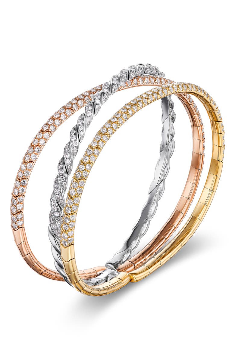 David Yurman Pavéflex Three Row Diamond Bracelet, Alternate, color, Yellow/ White/ Rose Gold