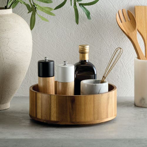 Basic 10-inch Round Acacia Wood Lazy Susan Organizer For Kitchen