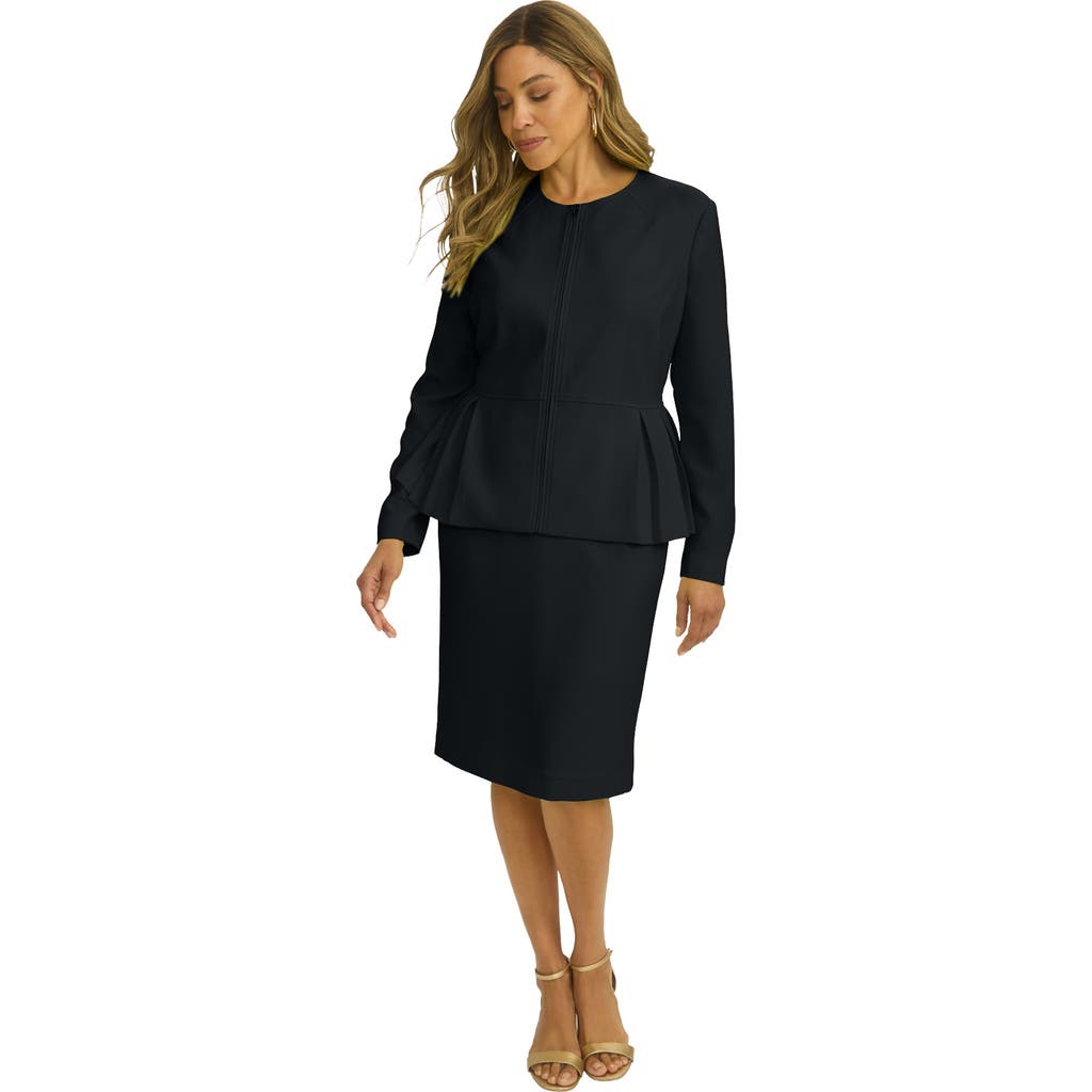 Jessica London Collarless Peplum Skirt Suit In Black