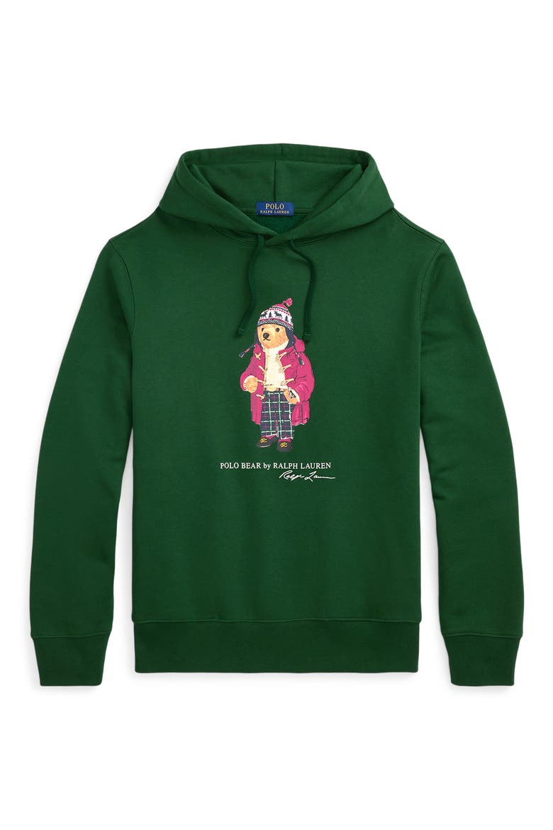 Polo Bear Fleece Graphic Hoodie, Alternate, color, F24 VINTAGE PINE HOLIDAY BEAR