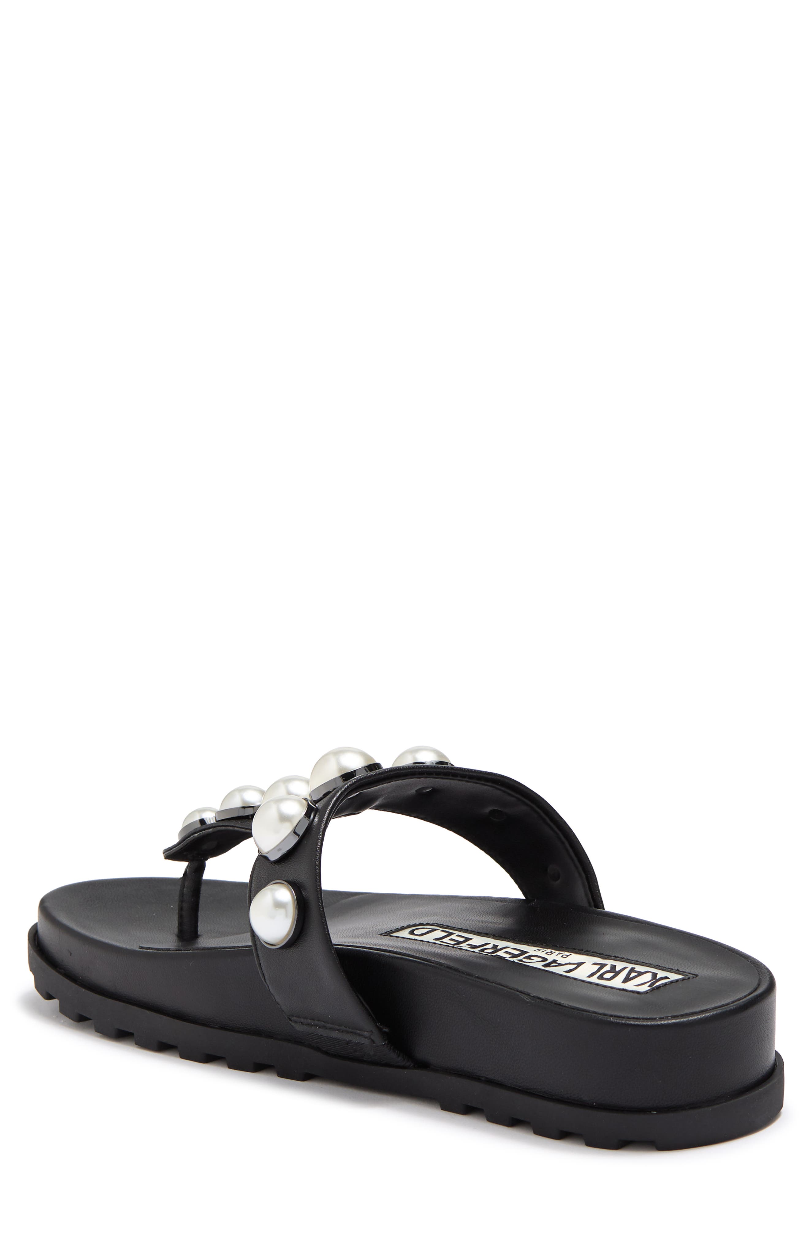 KARL LAGERFELD PARIS Balou Imitation Pearl Flat Sandal, Alternate, color, 