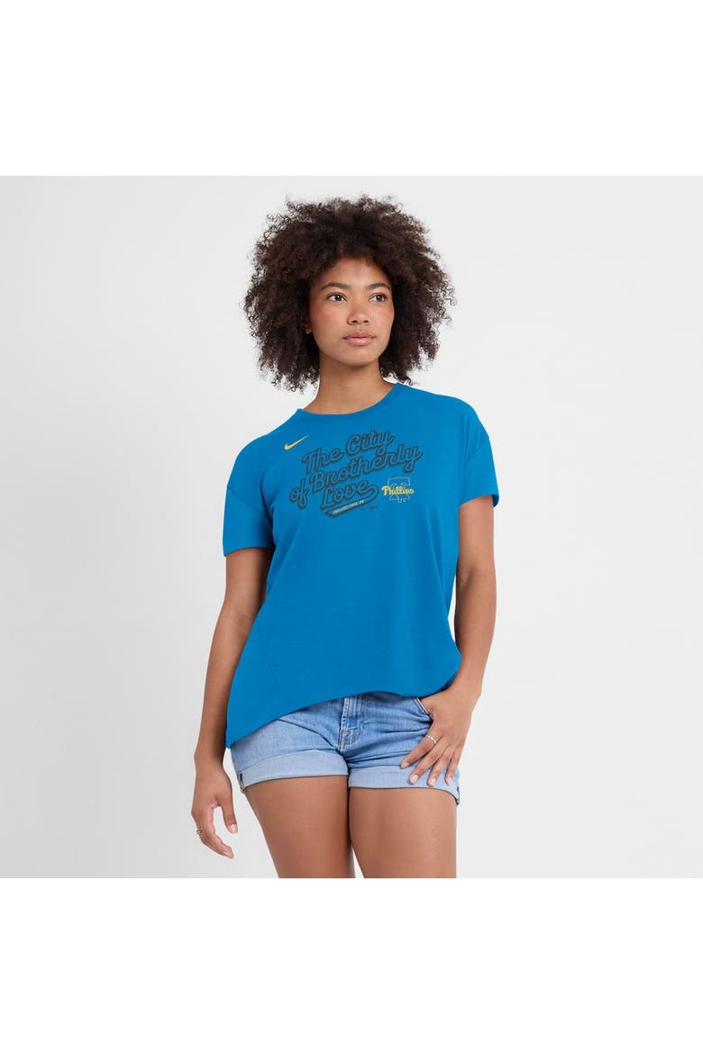 Women's Nike Blue Philadelphia Phillies 2025 City Connect Flowy Fashion Tri-Blend Performance T-Shirt, Alternate, color, Blue