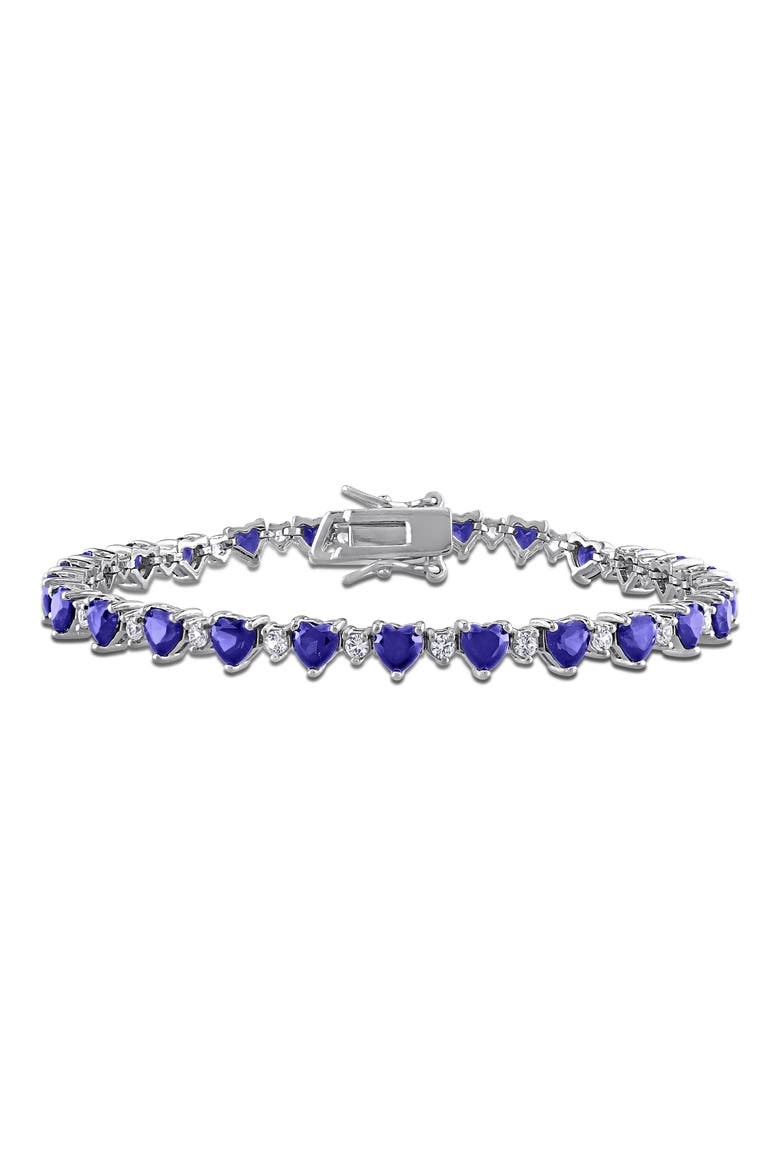 Heart Cut Lab Created Blue Sapphire & White Sapphire Tennis Bracelet, Main, color, BLUE