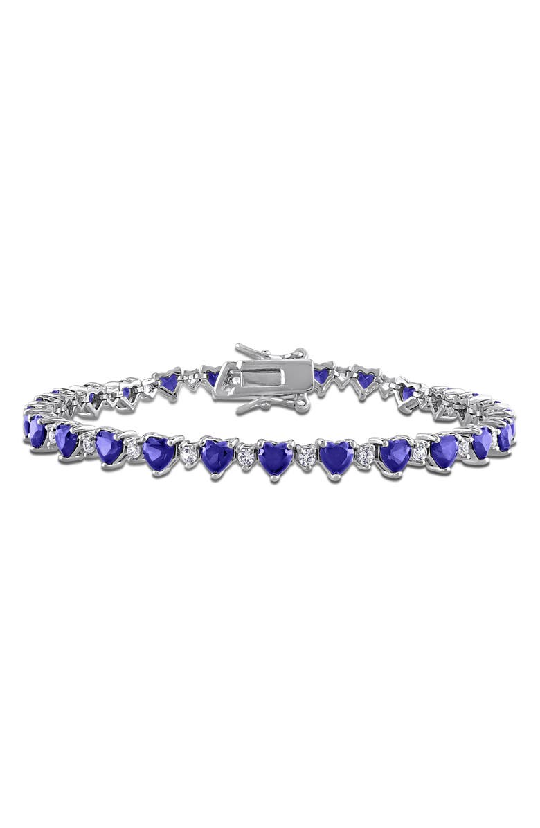DELMAR Heart Cut Lab Created Blue Sapphire & White Sapphire Tennis Bracelet, Main, color, Blue