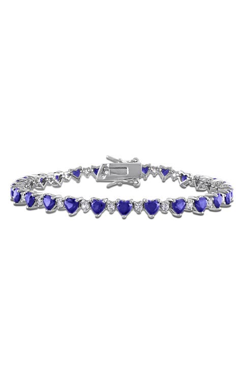 Heart Cut Lab Created Blue Sapphire & White Sapphire Tennis Bracelet