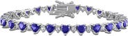 DELMAR Heart Cut Lab Created Blue Sapphire & White Sapphire Tennis Bracelet