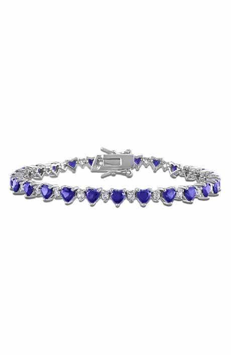 DELMAR Heart Cut Lab Created Blue Sapphire & White Sapphire Tennis Bracelet