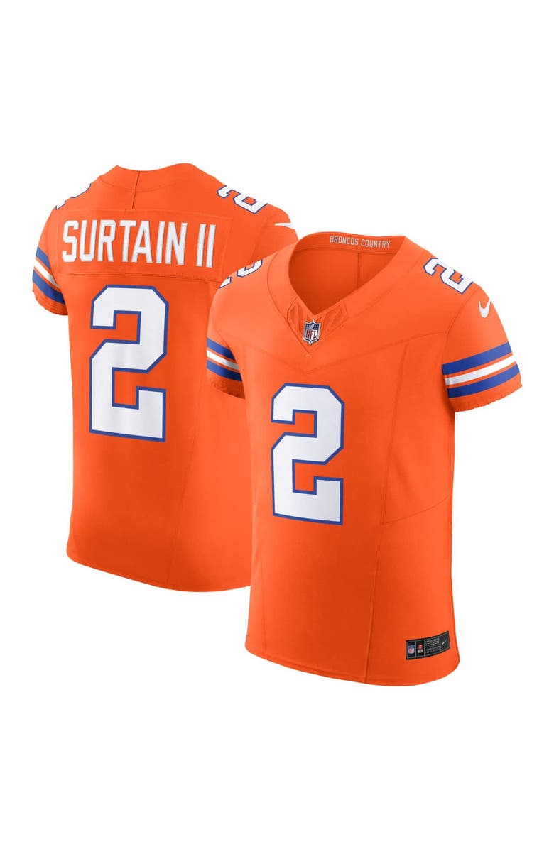 Nike Men's Nike Patrick Surtain II Orange Denver Broncos Alternate Mile High Collection 1977 Throwback Vapor F.U.S.E. Elite Jersey, Alternate, color, Orange