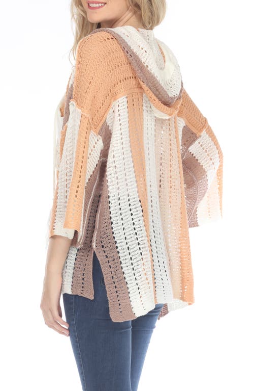 RAIN AND ROSE RAIN AND ROSE THREE-QUARTER SLEEVE OPEN STITCH HOODED TOP