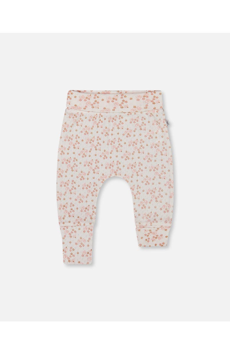 Deux par Deux Baby Girl's Organic Cotton Pointelle Evolutive Pant Printed Pink And White Flowers, Main, color,