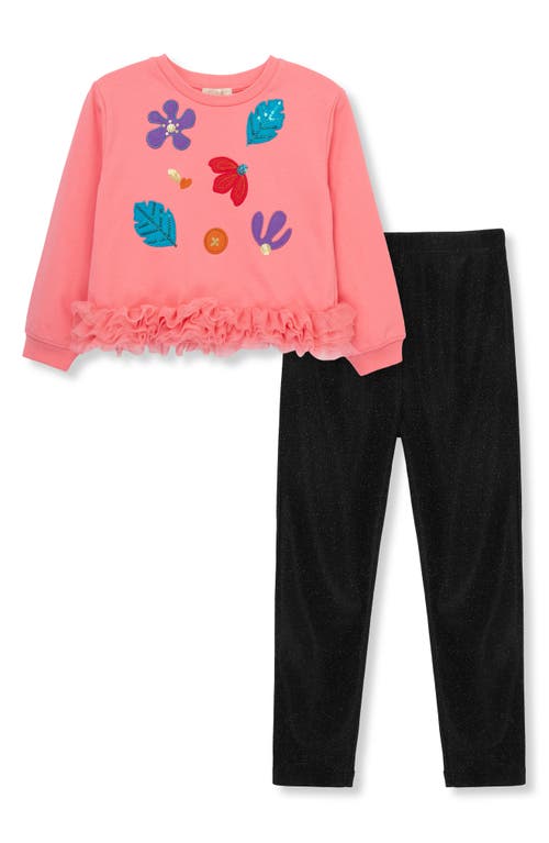 Peek Aren'T You Curious Kids' Mesh Ruffle Long Sleeve Sweatshirt & Leggings Set in Pink 