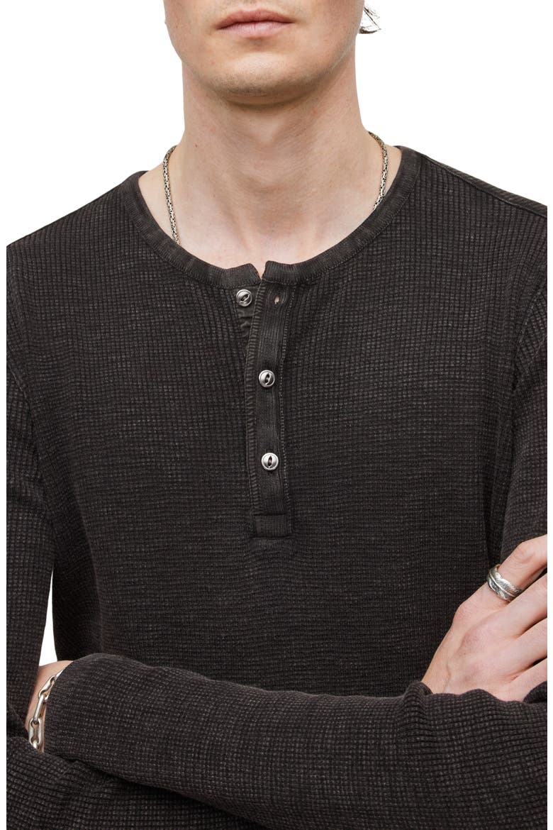 Memphis Waffle Long Sleeve Henley, Alternate, color, BLACK