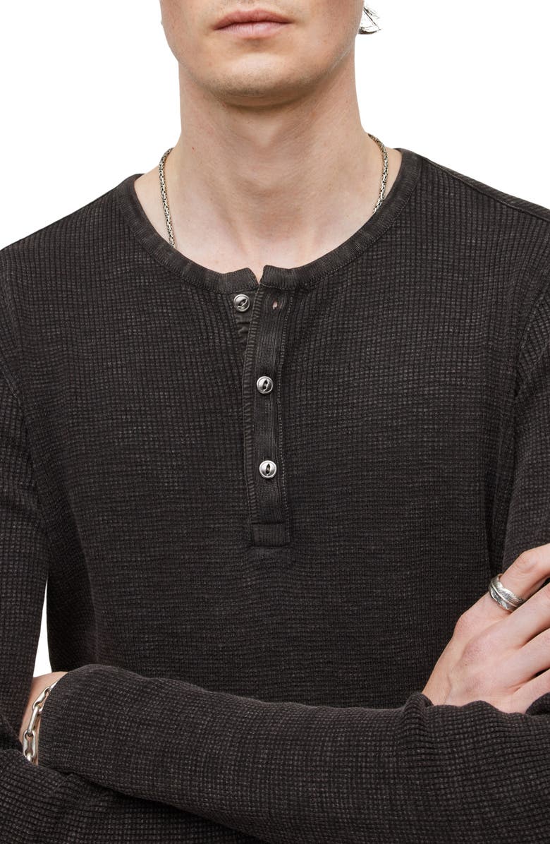John Varvatos Memphis Waffle Long Sleeve Henley, Alternate, color, Black
