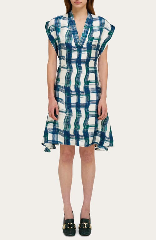 Ferragamo Brushstroke Check Short Silk Dress