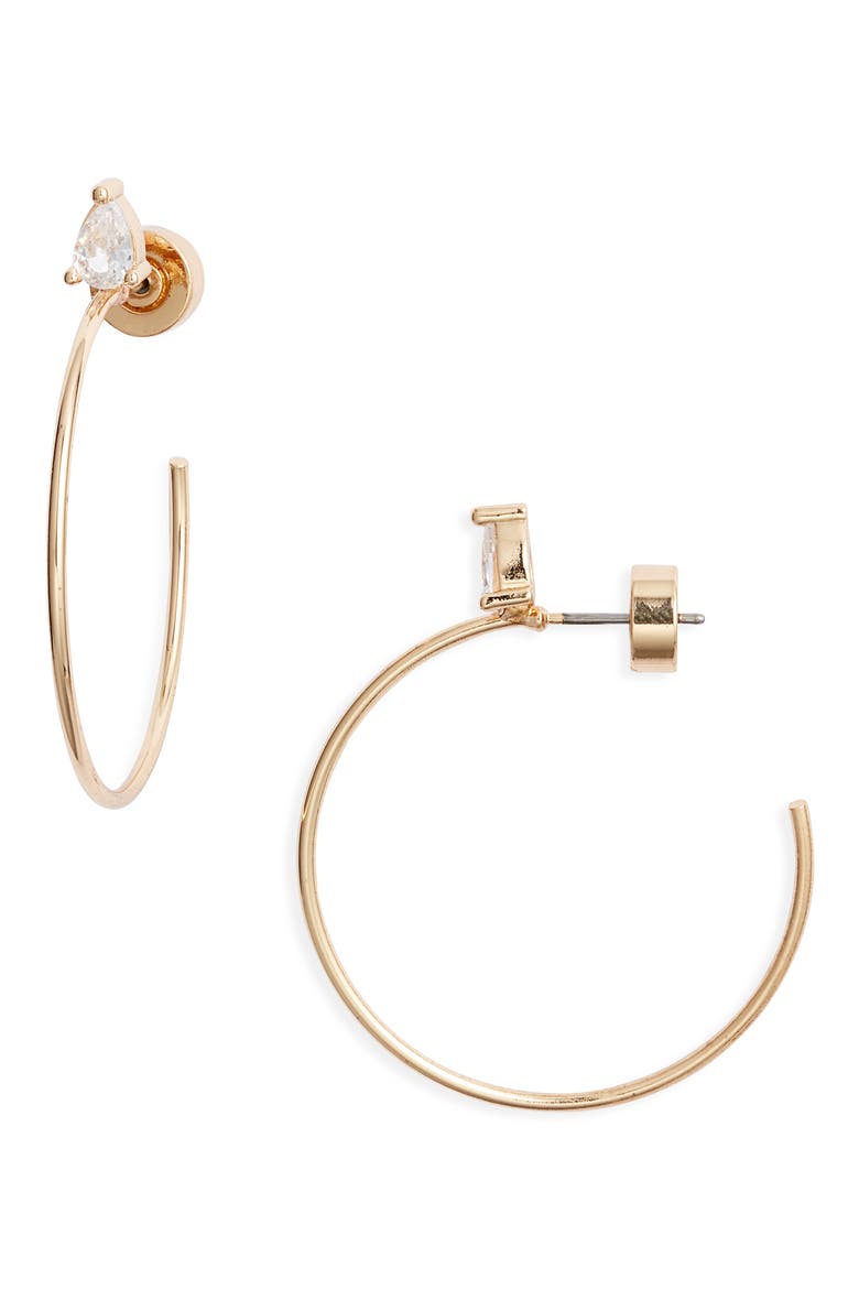 Cubic Zirconia Hoop Earrings, Main, color, CLEAR- GOLD
