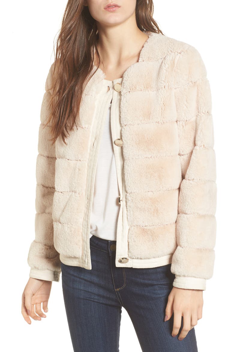 Faux Fur Jacket, Main, color, SAND