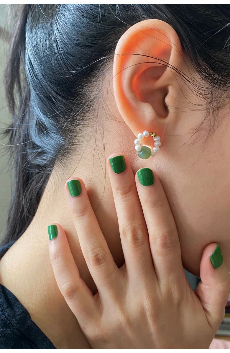 seree Isa Beaded pearl jade hoop earrings, Alternate, color, Light Green