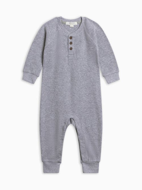 Kendi Babies'  Crosby Waffle Knit Henley Romper In Heather Grey
