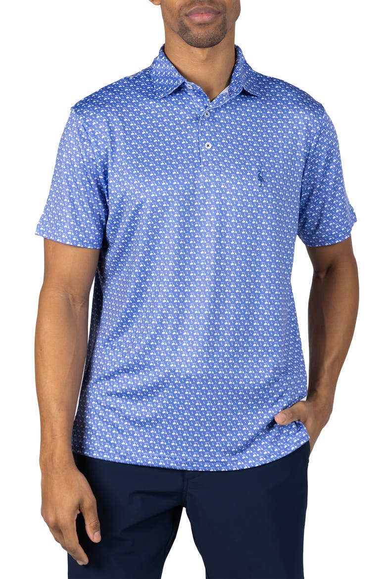 Carts & Byrd Print Performance Polo, Main, color, DENIM