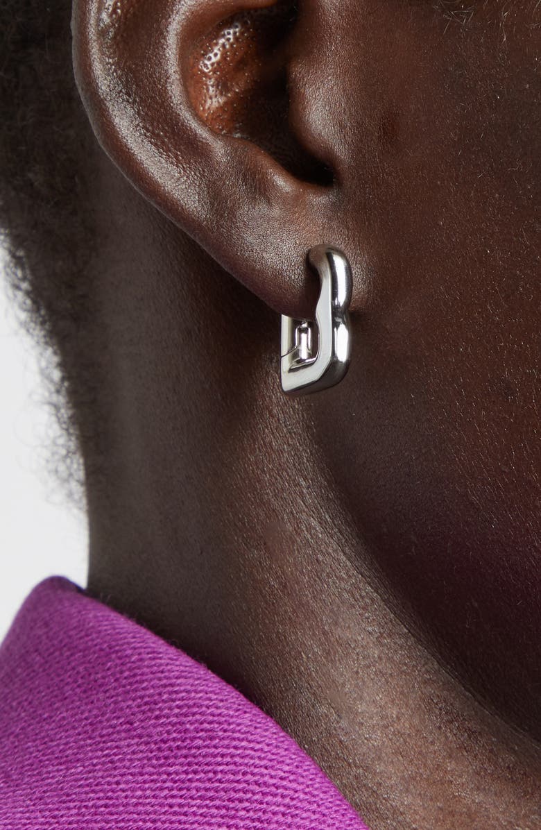 Balenciaga Eisa B XS Hoop Earrings, Alternate, color, Shiny Silver 0926