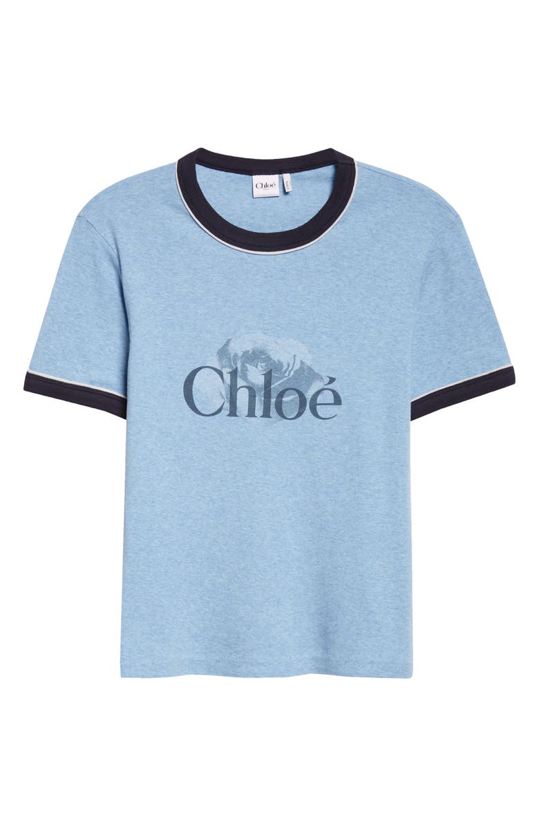 Chloé Logo Cotton Ringer Graphic T-Shirt, Alternate, color, Ceylan Blue
