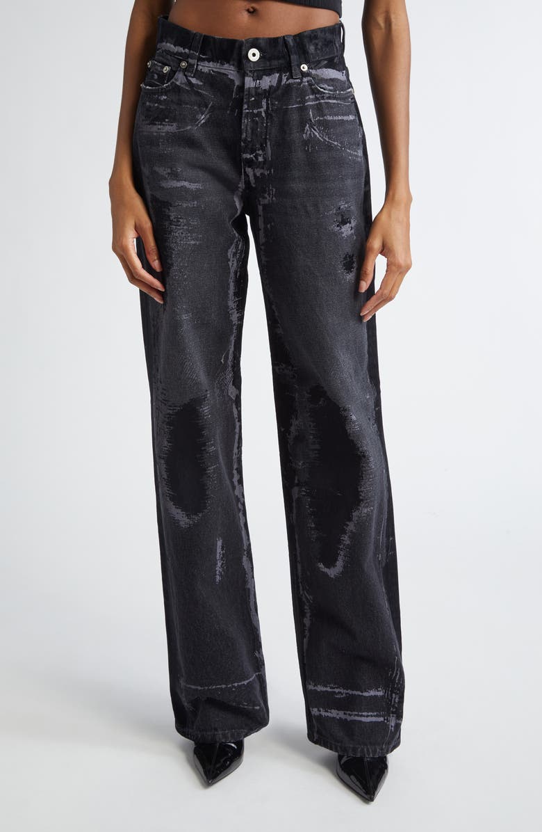 Jean Paul Gaultier Trompe l'Oeil Destroyed Wide Leg Jeans, Main, color, 